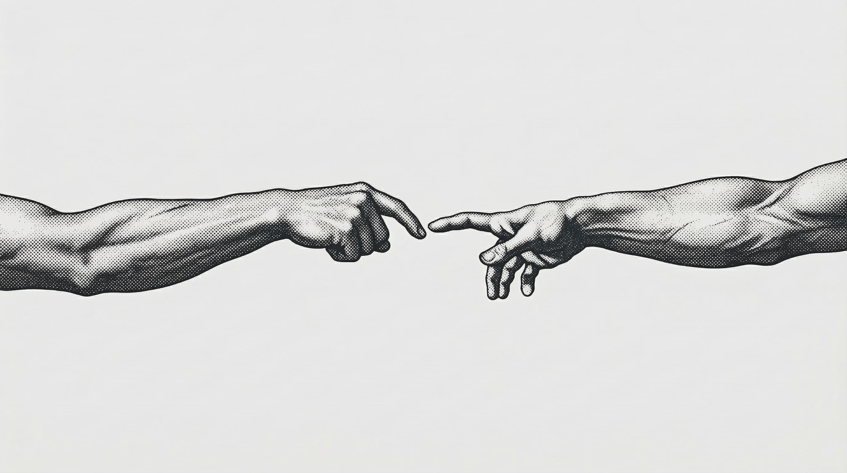 Two illustrated hands reaching toward one another